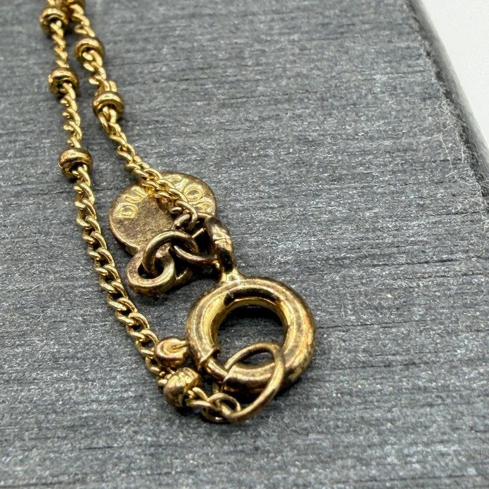 Gold Tone Textured Dog Tag Pendant Station Chain Necklace Minimalist Fashion